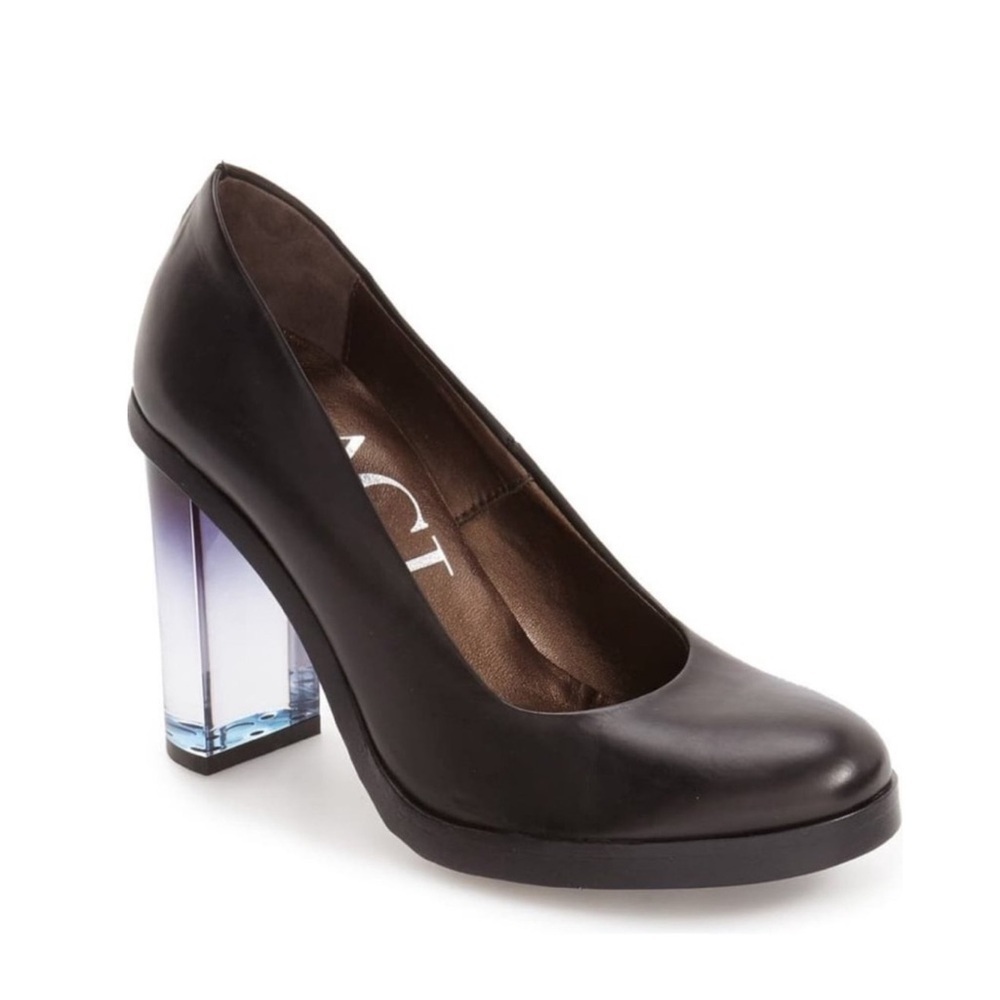 AGL Attilio Giusti Leombruni Lucite Heel Pumps Black Leather Platform Size 39